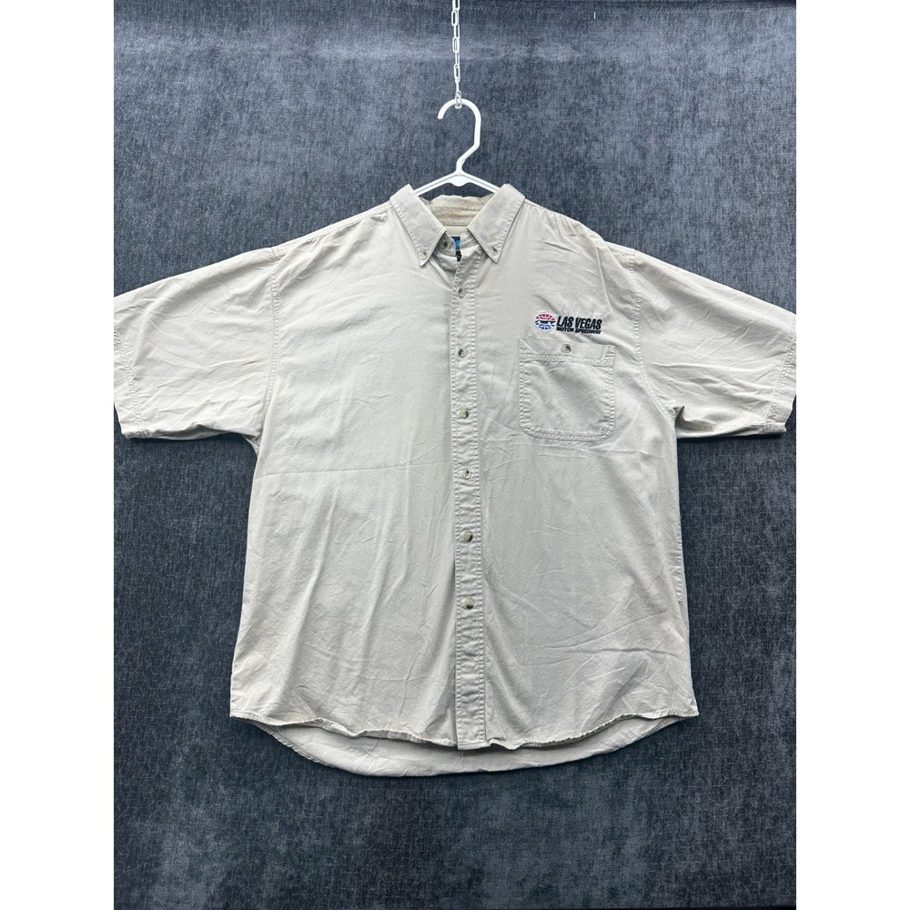 Tri Mountain Shirt Mens Large Beige Las Vegas Motor Speedway Infield Button Down